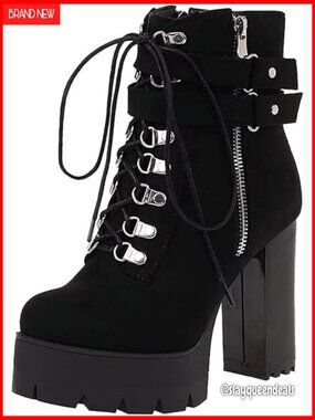 Platform Combat Booties Chunky Heel Lace Up Ankle Boots Gothic Style